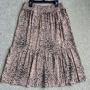 89th & Madison Beige Animal-Print Smocked Midi Skirt